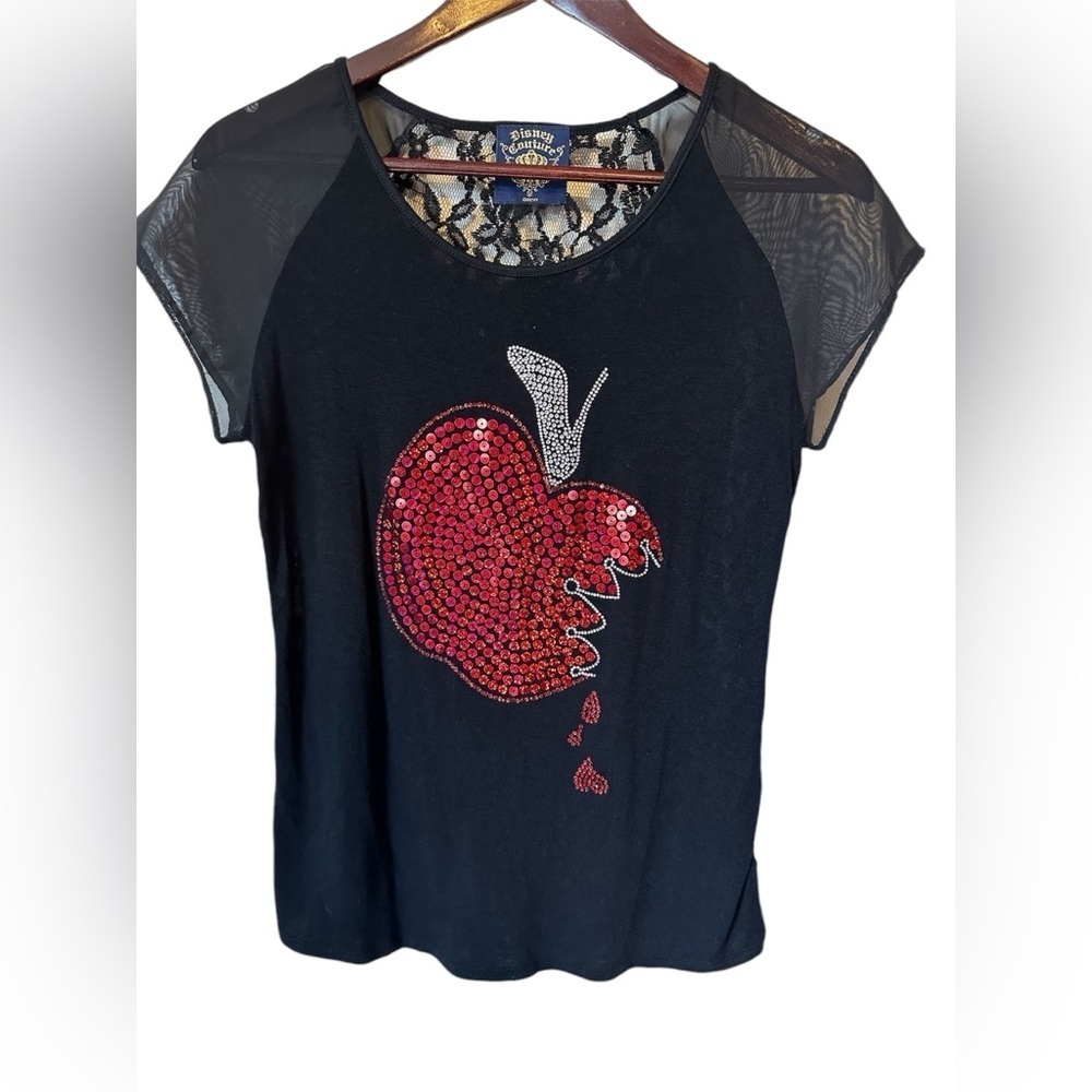 Disney Couture women's black bling lace top Snow White Bell Cinderella size S - Picture 1 of 5